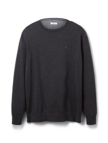 basic crew neck sweater, Black Grey Melange