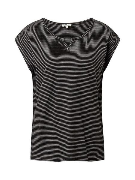 T-shirt loose knit striped - 18633/black small hor