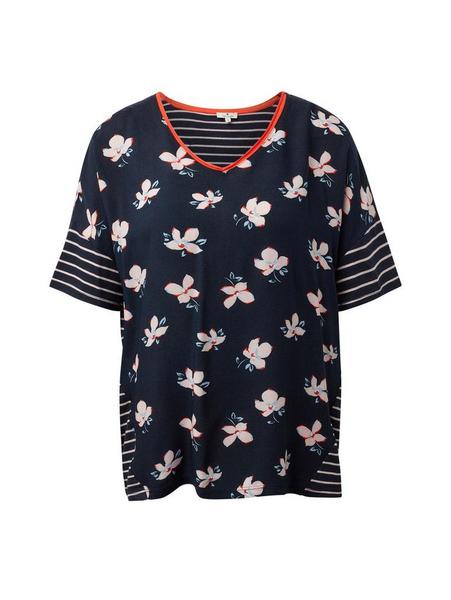T-shirt print and fabric mix - 18720/navy flower d