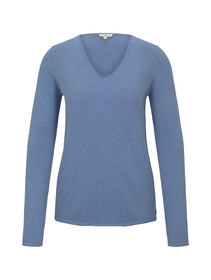 sweater basic v-neck - 15584/sea blue melange