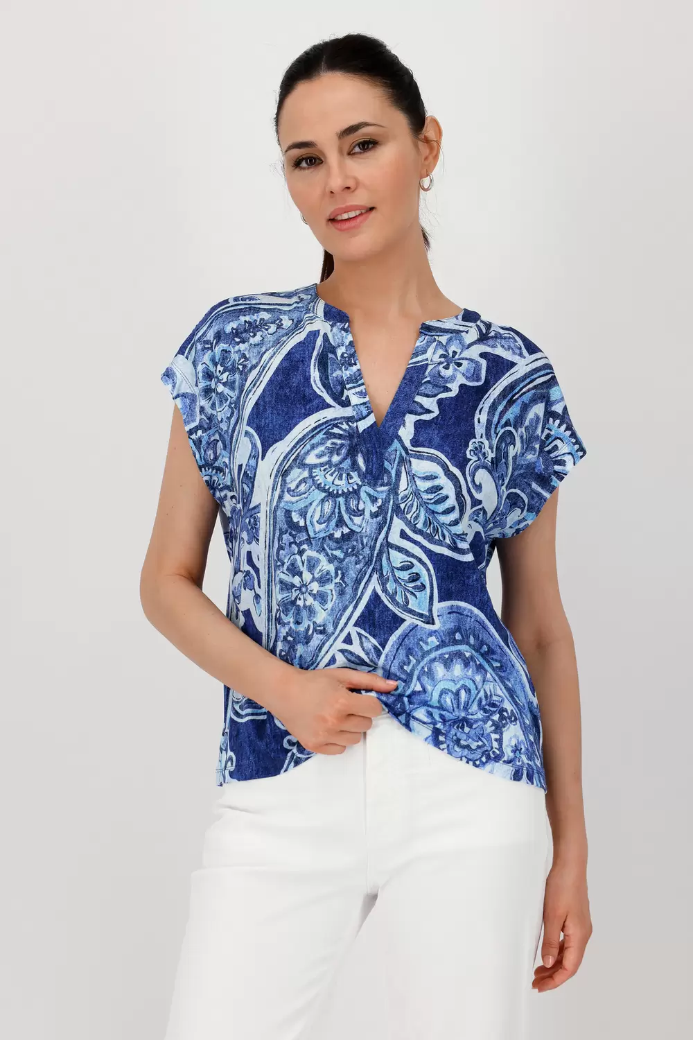 T-Shirt, navy blue gemustert