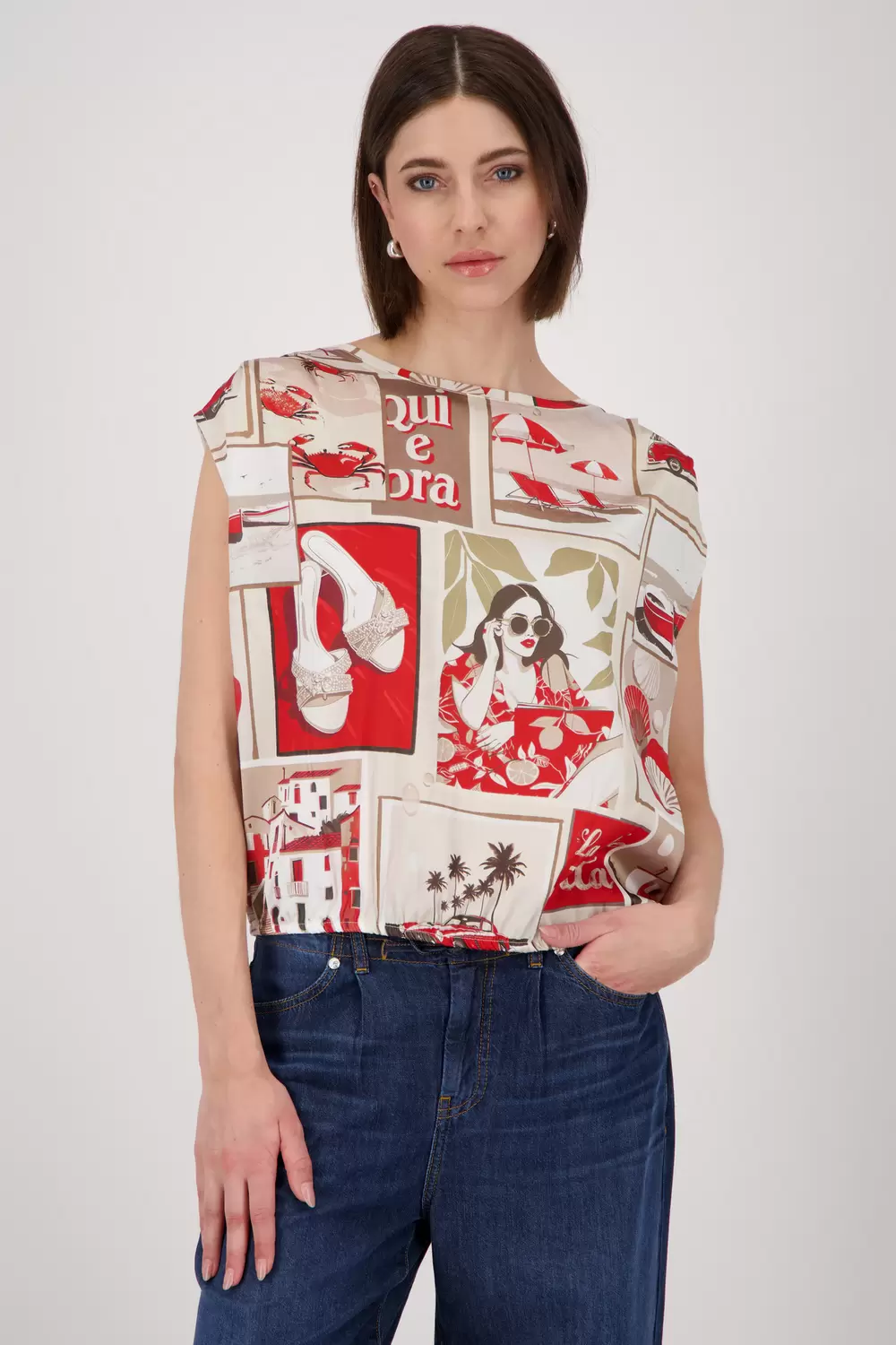 Bluse, red gemustert