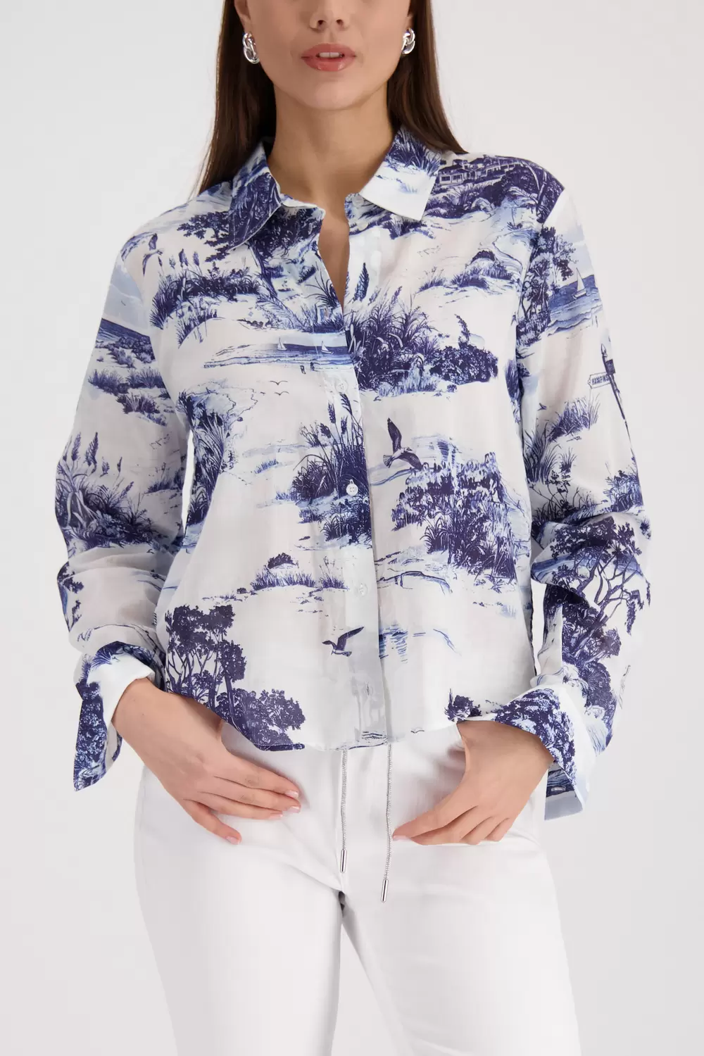 Bluse, marine gemustert