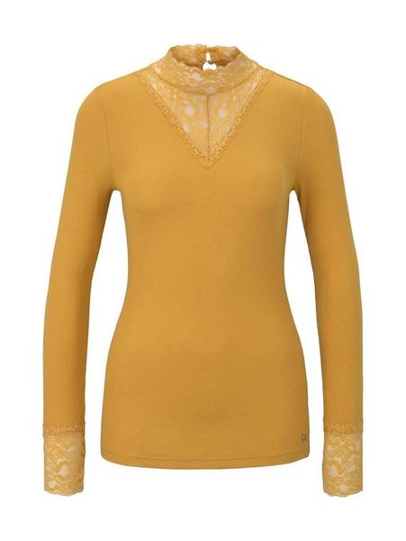 lace mix mock neck - 10744/Sunflower