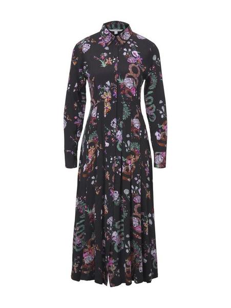 printed midi+ shirtdress - 20777/black flower prin