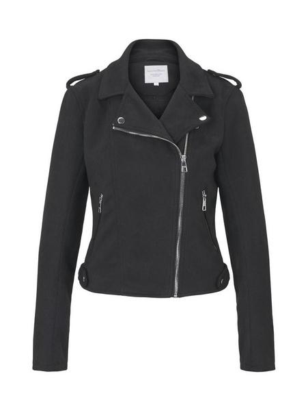 faux suede biker jacket - 14482/Deep Black