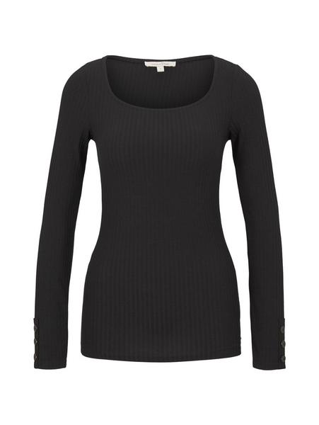 rib tee with btn detail - 14482/Deep Black