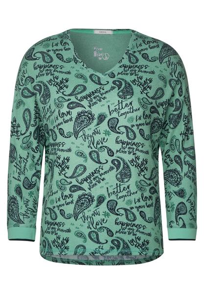 Cozy Paisley V-Neck - 32174/clover green melange