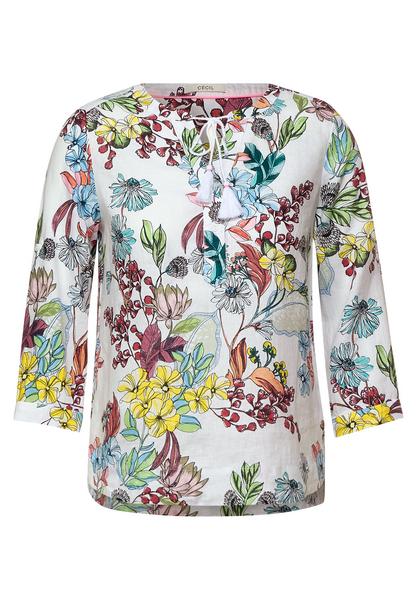LINEN_3/4 Blouse flower print - 30000/White
