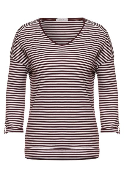 NOS Basic Rounded V-Neck Strip - 23133/red grape