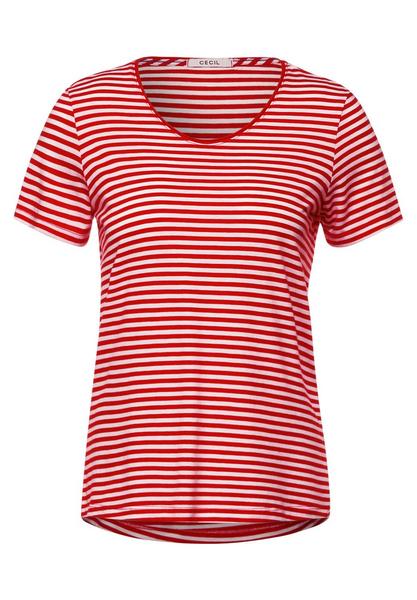 NOS Striped Rounded V-Neck - 23645/vibrant red