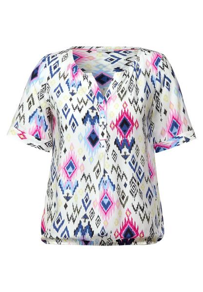 TOS AOP Split Neck Blouse - 33474/vanilla white