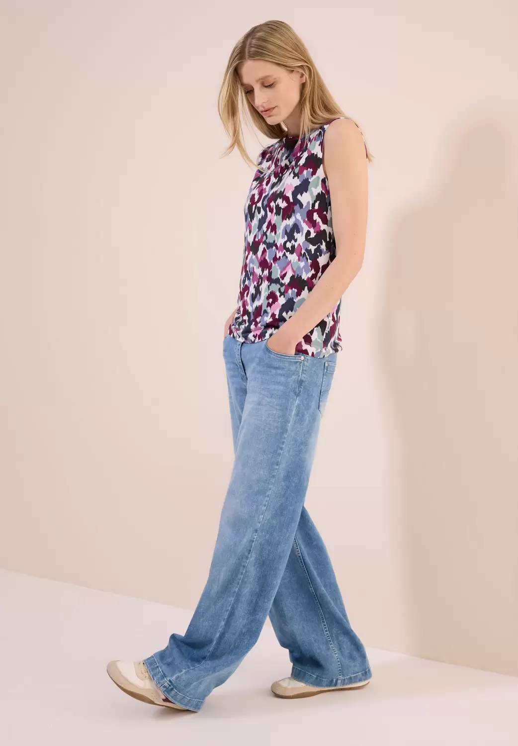 Cecil Damen Top Mit Muster - Ärmellose Bluse Mit Knopfdetail | Weiche Viskose