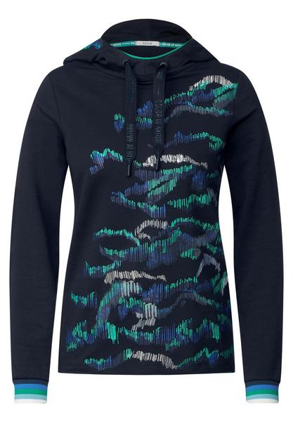 Placed Print Hoody - 30128/deep blue