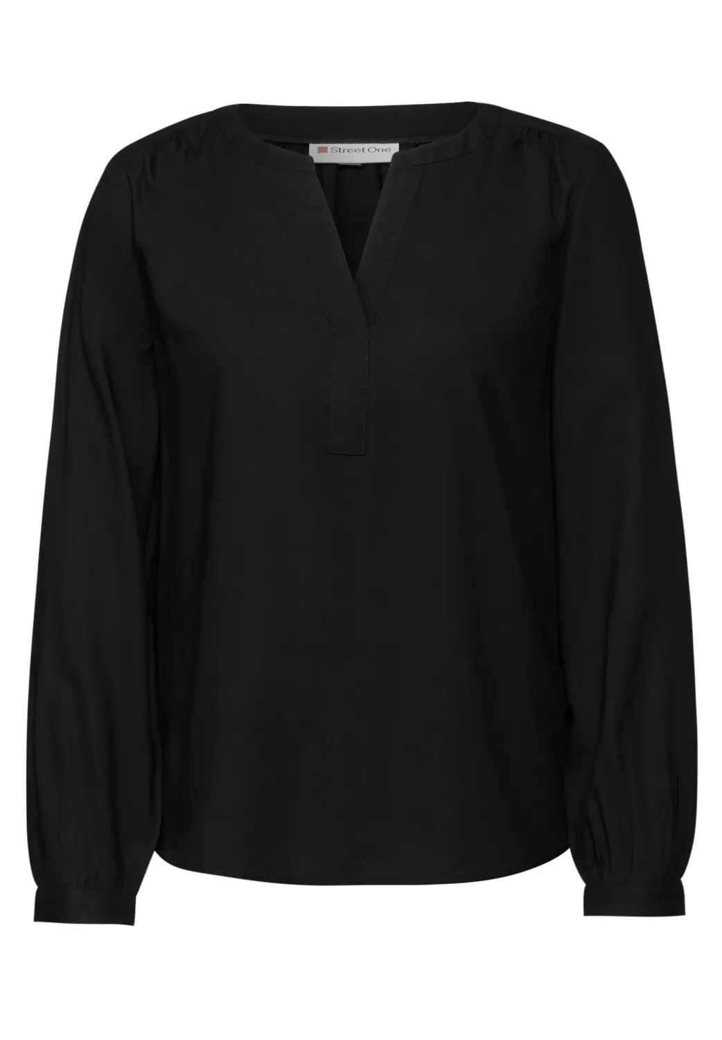 QR Splitneck tunic blouse soli - 10001/Black