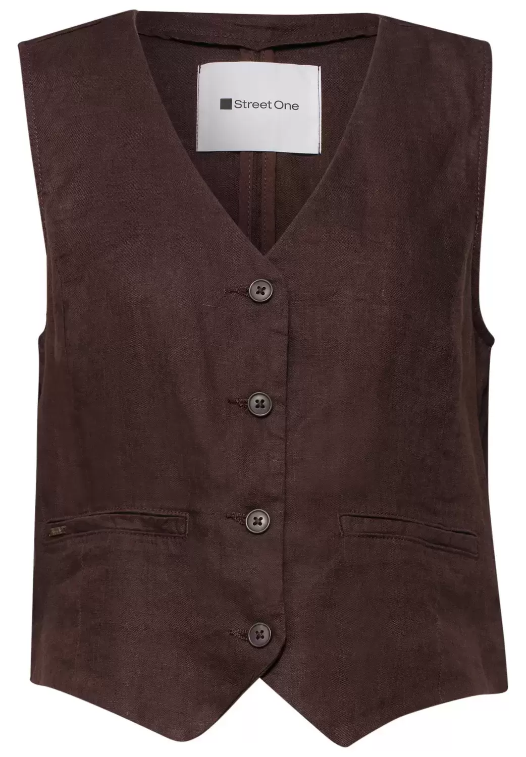 Weste mit V-Neck und Knöpfen aus Leinen
