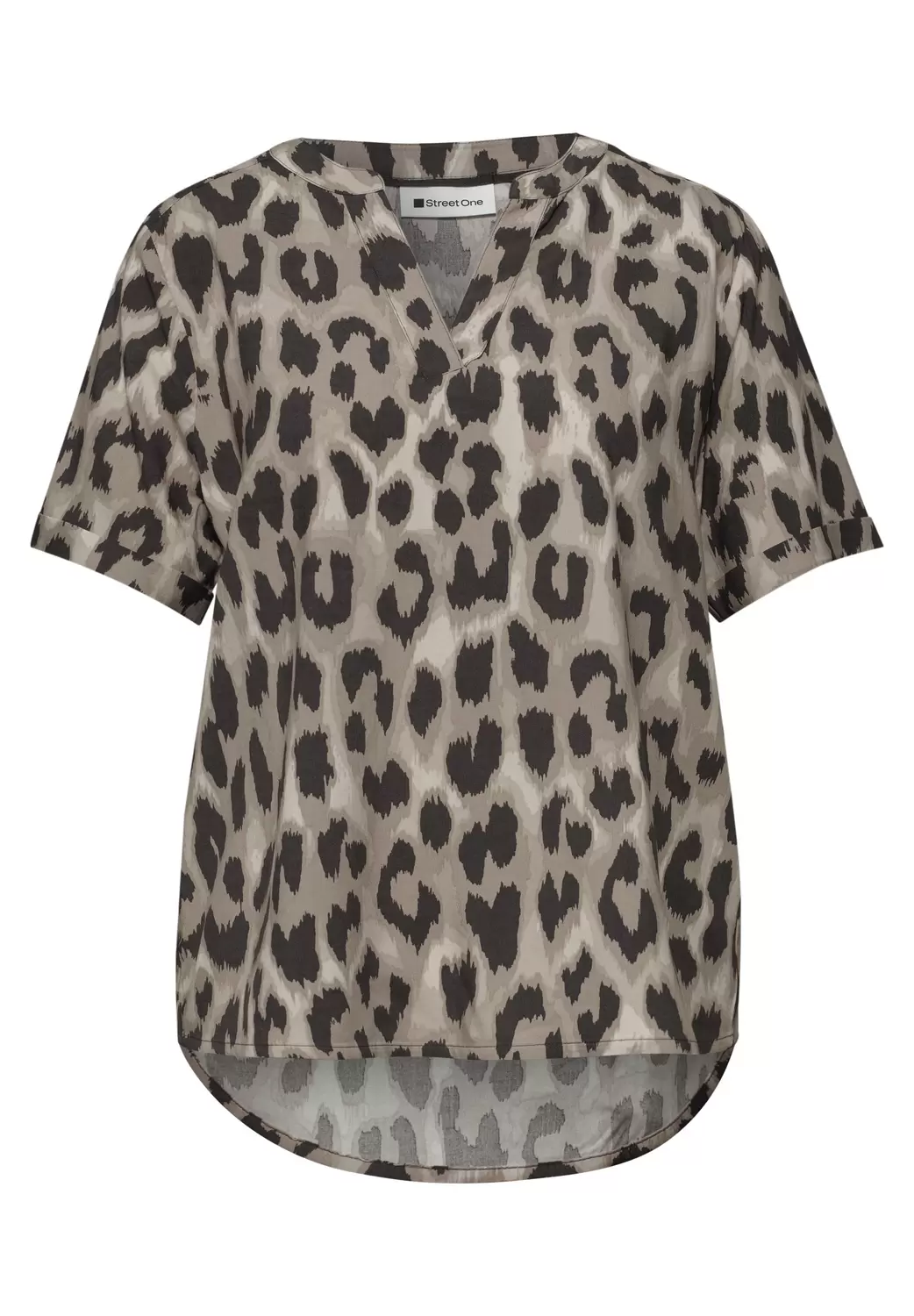 Bluse mit Split Neck und Animal Print