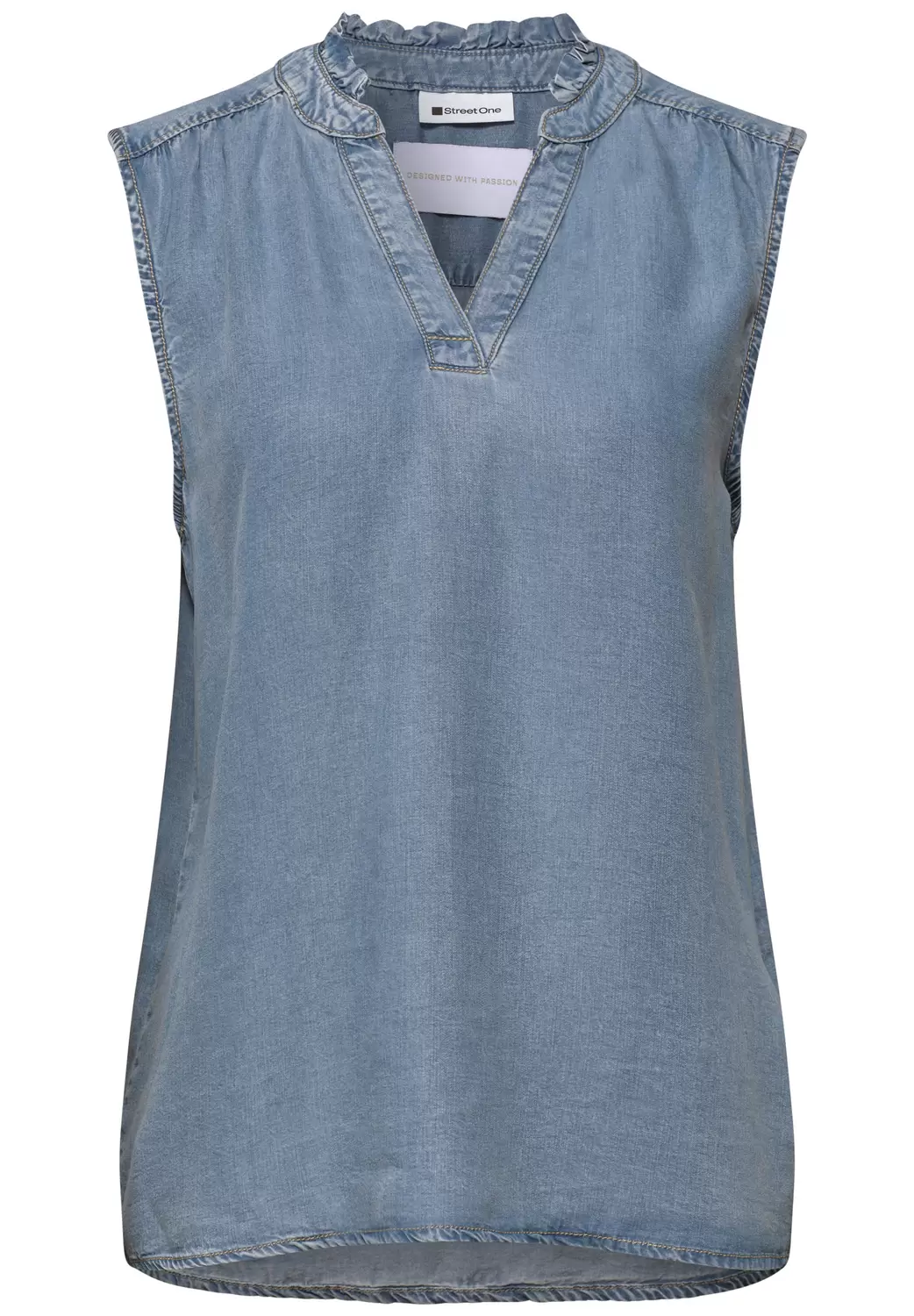 Blusentop mit Rüschen im Denim-Look