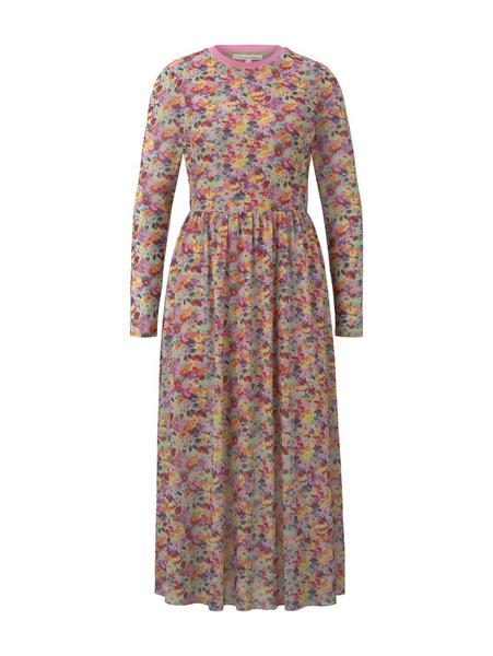 printed rib collar mesh dress - 21588/multicolor f