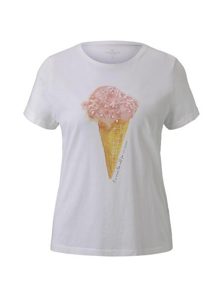 T-shirt summer front print - 10332/Off White