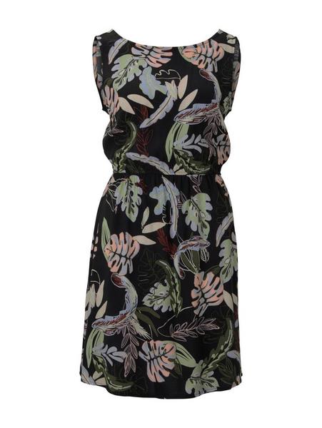 printed dress with v-neck back - 22710/black tropi