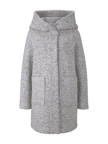 boucle wool coat with hood - 18665/grey black bouc