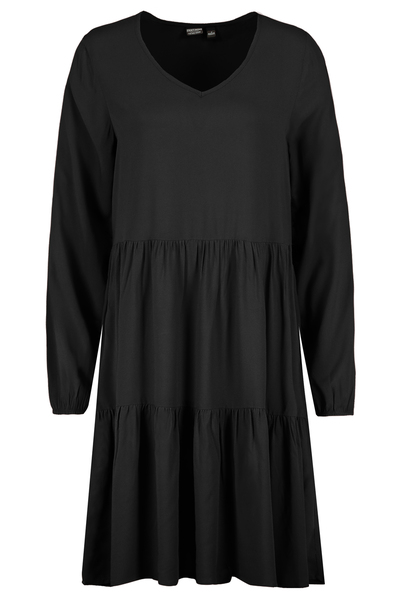 DOB Kleid, midi, V-Ausschnitt, Alloverprint,zwei horizontale Teilungsnähte mit leichtenRaffungen,langarm mit elastischem Bündchen