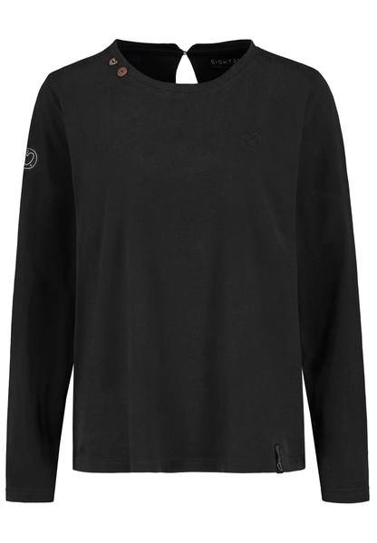 DOB langarm Shirt, Rundhals mit Blende, key holeim Nacken, zierknöpfe am hals, badges, stick