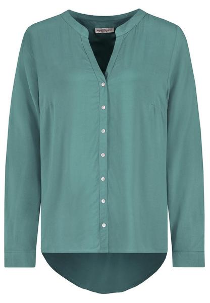 Bluse,V-Ausschnitt, Stegkragen, lan - 18300/smokey