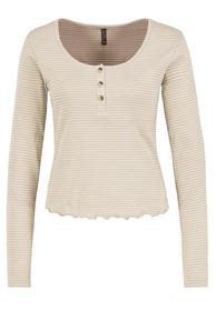 DOB langarm shirt,streifen, Rundhals mit piping,Knopfleise in der Mitte mit Funktion, Saum mit Kräuselungen