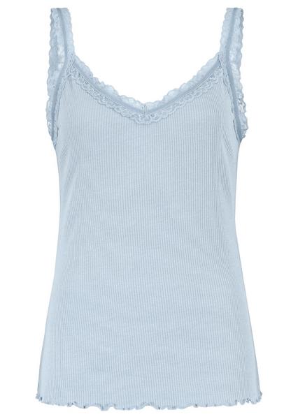 DOB Top,Rippe, Spitzentape an Ausschnitt vorne undhinten +Träger, Rollsaum