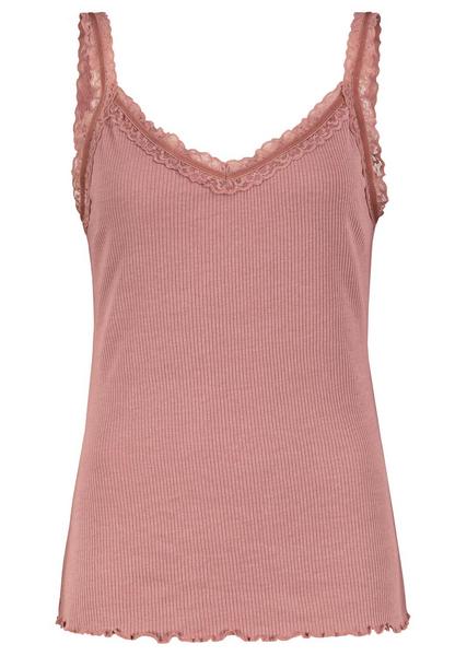 DOB Top,Rippe, Spitzentape an Ausschnitt vorne undhinten +Träger, Rollsaum