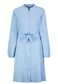 DOB weites Kleid, midi, Knopfleiste bis zum Saum,Stehkragen. lange Ärmel mit elastischeÄrmelöffnung, breiter Shell Gürtel in Taille