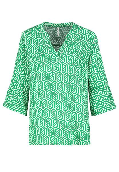 DOB Bluse, 3/4 Ärmel mit Volant,Stegkragen und Blende am tiefen Ausschnitt, Passen