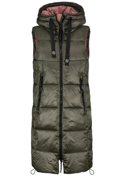 DOB lange Steppweste, Stehkragen + - 12400/mistlet