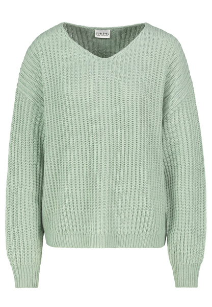 DOB Strick Pullover, langarm, V-Aus - 12200/jadeit