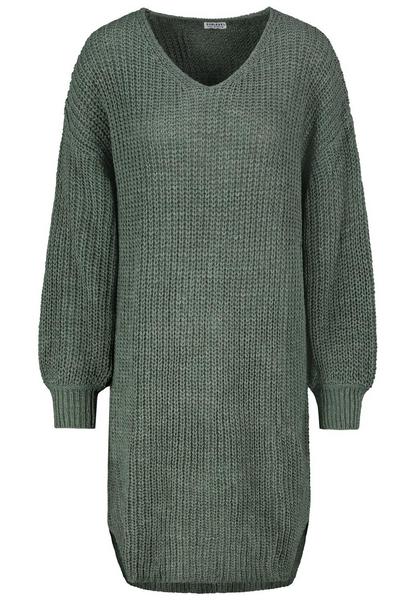 DOB Strick Kleid, langarm,midi, V-A - 12300/agave