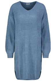 DOB Strick Kleid, langarm,midi, V-A, morning fog blue melange