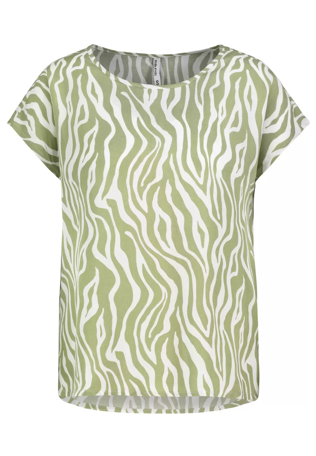 DOB Bluse, Rundhals mit Piping, übe, graphics: bright sage green-offwhit