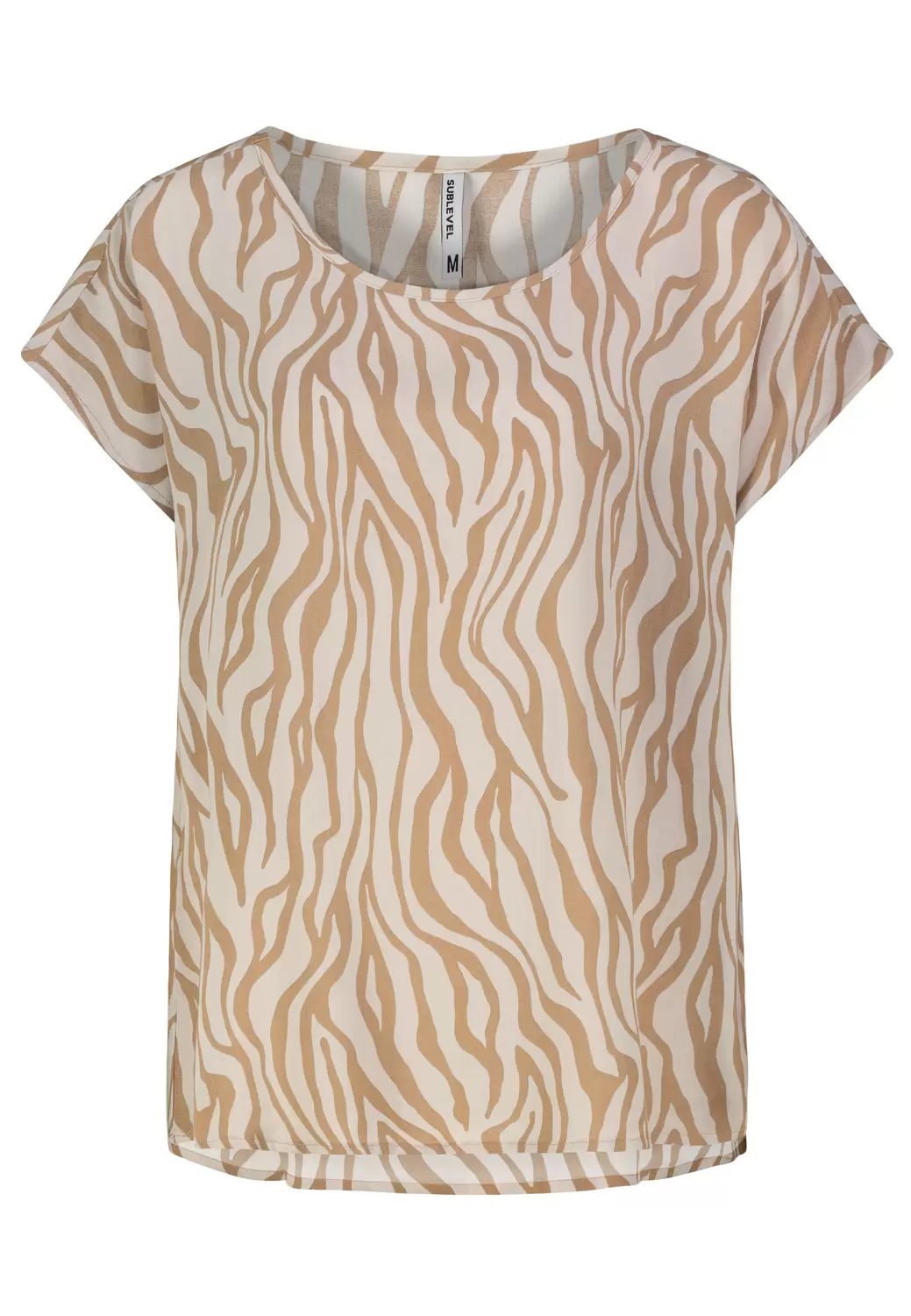 DOB Bluse, Rundhals mit Piping, übe, graphics: light sand-tannin brown