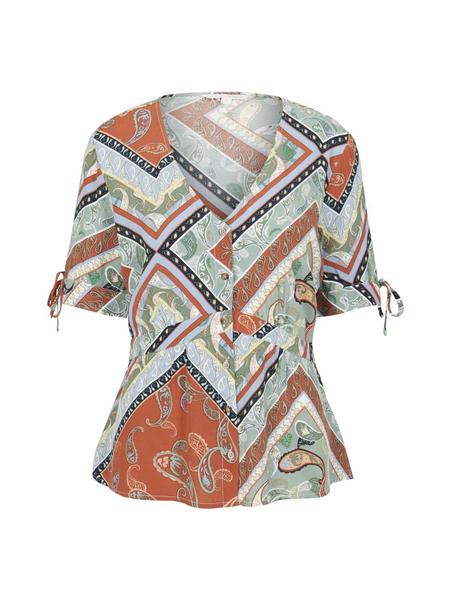 printed v-neck  blouse - 24666/patchwork paisley p