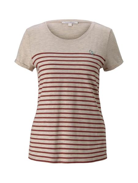 stripe tee with embro - 24421/creme beige melange