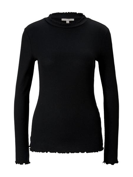 longsleeve with frilled edges - 14482/Deep Black