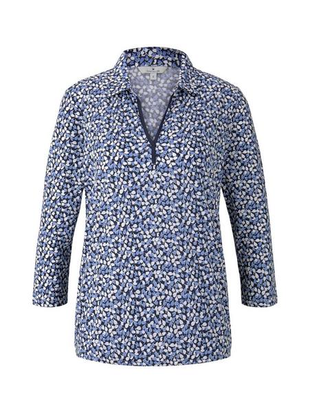 T-shirt blouse with collar - 24660/navy blue flora