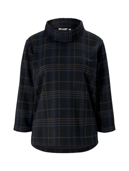 Sweatshirt rollneck check - 24610/navy blue camel