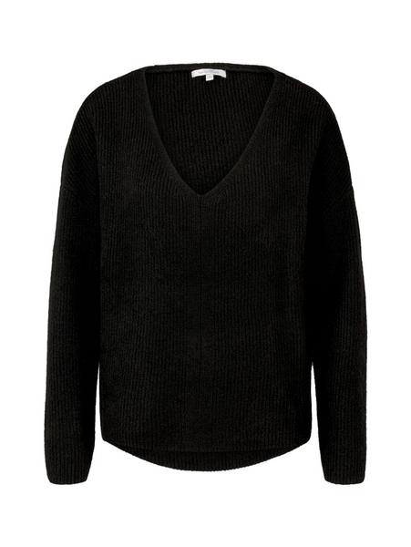 structured v-neck pullover - 14482/Deep Black