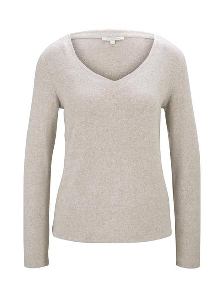 cosy brushed v-neck - 24540/cozy beige melange