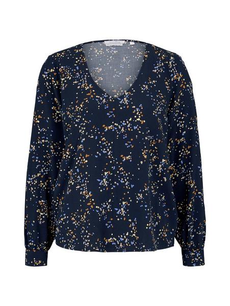 balloon sleeve v-neck blouse - 26430/blue dot prin