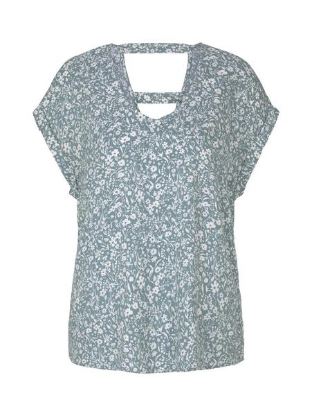 printed v-neck blouse - 26501/mineral blue flower