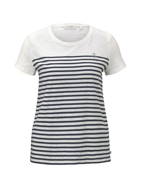 striped  tee with embro - 10348/Gardenia White